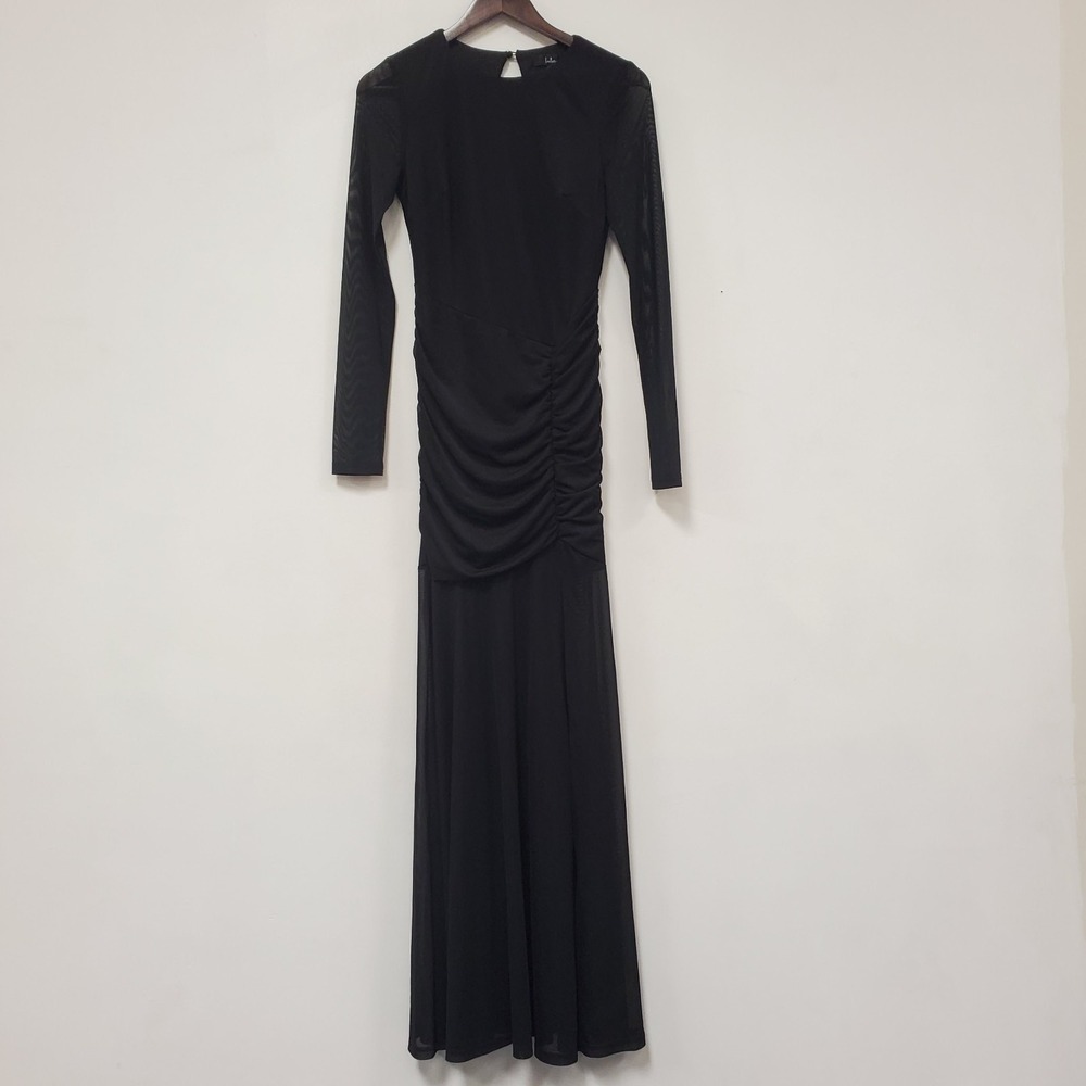 Lulus Womens Long Sheer Sleeve Witchy Dress Size S Black Drapey Whimsigoth Maxi